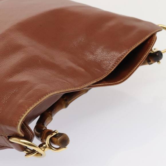 GUCCI Bamboo Hand Bag Leather 2way Brown Gold 001 1705 1638 Auth 92140 - Picture 6 of 16